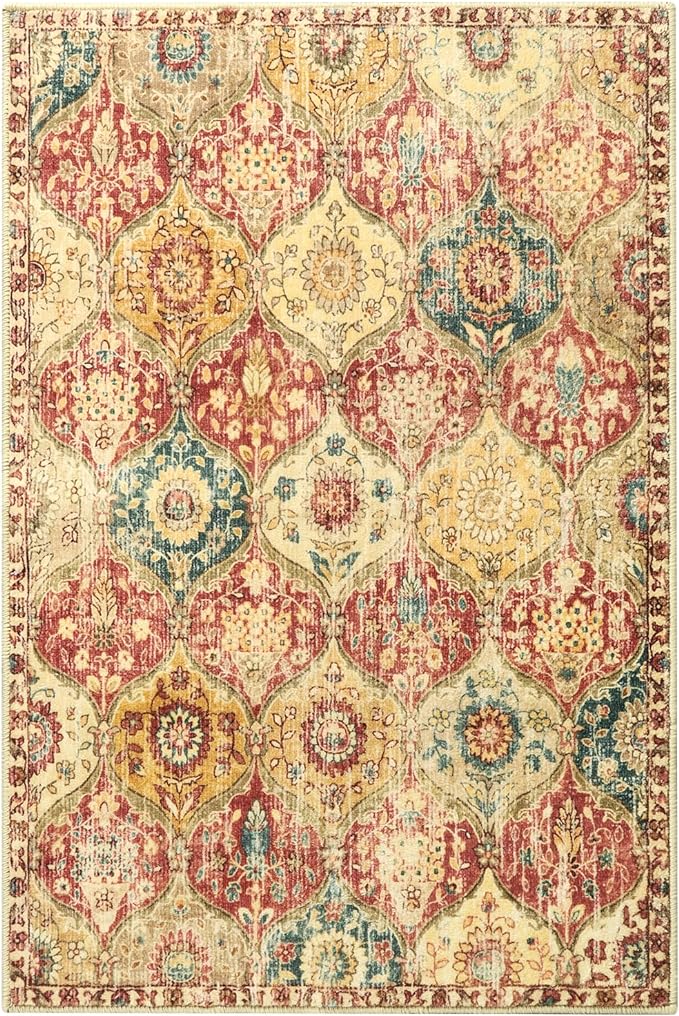 Lahome Moroccan Trellis Washable Rug, 2x3 Bathroom Rugs for Kitchen Entryway, Non-Slip Indoor Door Mat Ultra-Thin, Small Oriental Throw Carpet for Bedroom Entry, Red/Orange