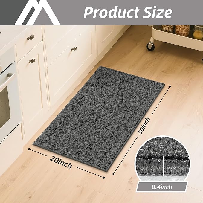 COSY HOMEER-Kitchen-Rugs-and-Mats 20"x30" Non Slip Kitchen Mats for Floor Absorbent Kitchen Rug Washable Kitchen Standing Floor Mat for Sink Mat,Throw Rug,Entry,Laundry,Grey