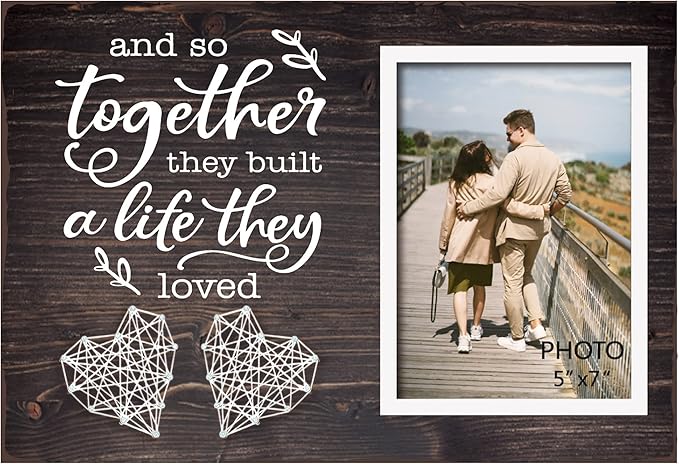 Yudarte Couples Bedroom Living Room Decor - Marriage Gifts for Couple - String Art Picture Frame 5x7 Inches Photo - And So Together They Built a Life They Loved