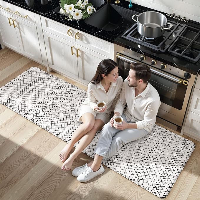 KIMODE Anti Fatigue Kitchen Mats, Padded Kitchen Floor Mats 24"x71", Boho Farmhouse Kitchen Runner Rugs, Black and White Rugs for Kitchen Floor, Cushioned Standing Mat for Laundry Office Sink Desk