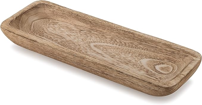 Romadedi Decorative Bowls for Home Decor, Wooden Dough Bowl for Decor, 16" Large Wood Bowl for Kitchen Table Centerpieces, Long Narrow Wooden Tray for Dining Table Decor Centerpiece