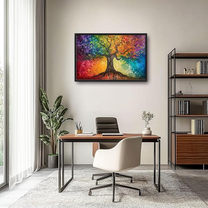 Colorful Tree Large Wall Art for Living Room Framed, Tree of Life Wall Decor Pictures, Canvas Print Painting, Aesthetic Artwork Bedroom Office Home Decor 36"x24"