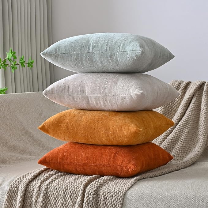Set of 4 Soft Textured Decorative Throw Pillow Covers 20x20 Inch Cozy Farmhouse Cushion Cover Square Accent Pillow Cases for Bed Couch Sofa Living Room, Light Aqua