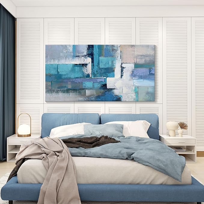 AJAZIKO Blue Wall Art Modern Wall Art for Living Room - Blue Abstract Canvas Wall Art - Ideal for Bedroom, Office Decor, Artwork for Wall Decor, Large Pictures for Living Room 24×48IN