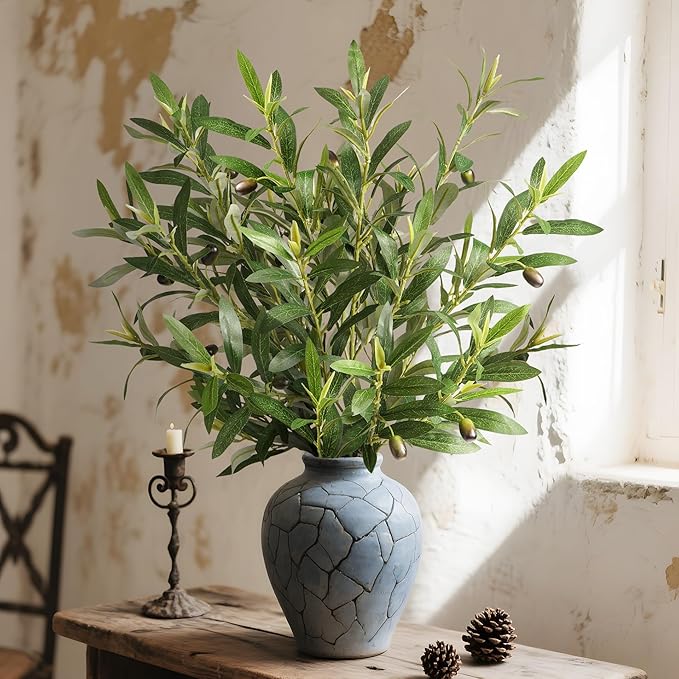 Fake Plants Olive Branch Artificial Plant Outdoor Decorations for Living Room Olive Tree Branches Greenery Stems 27.5in Can Be Used for Spring Home Decor Room Decor Office Decor(6PCS)