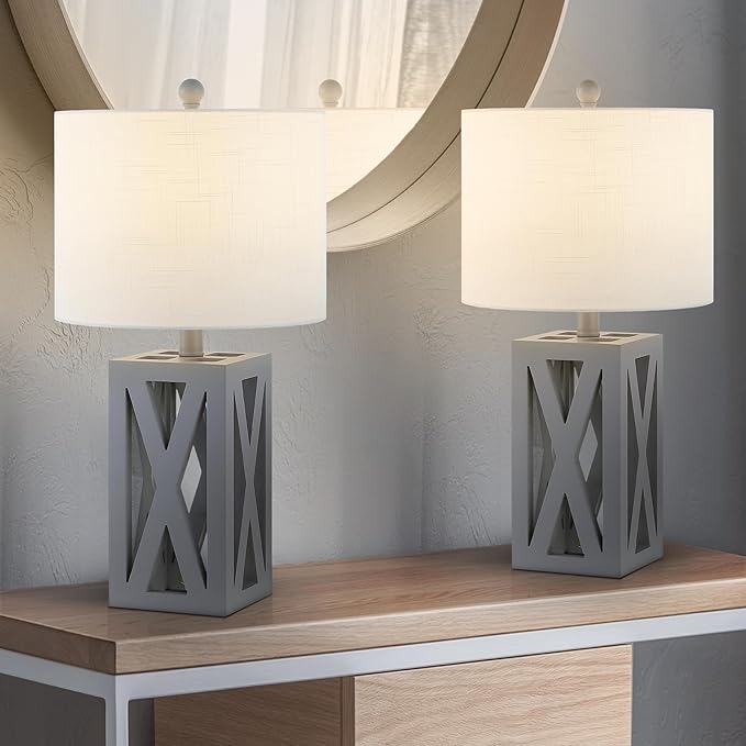 JONATHAN Y JYL1062D-SET2 Stewart 21.5" Wood LED Table Lamp Farmhouse, French Country, Rustic, Bohemian, Bedroom, Living Room, Office, College, Bookcase, Gray (Set of 2)