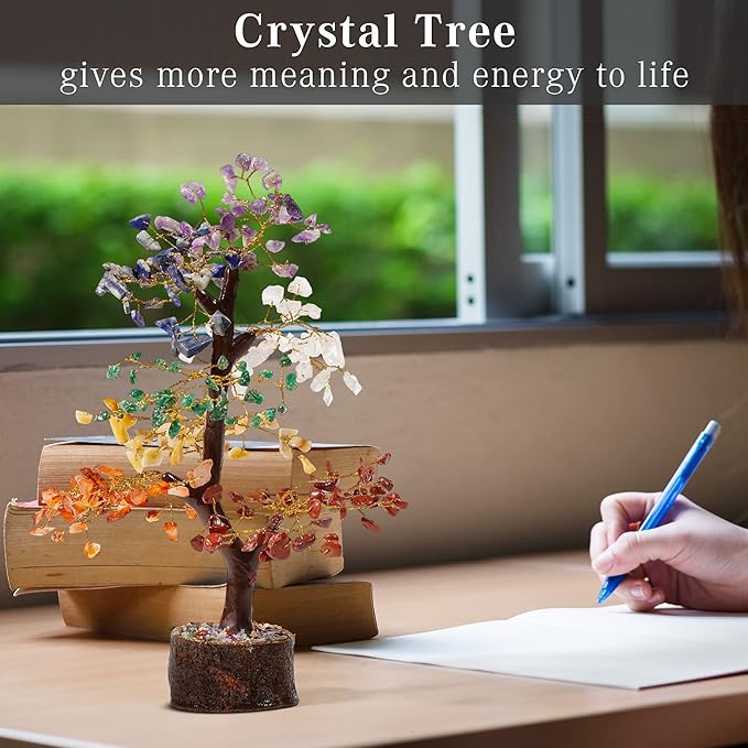 Crystal Tree of Life 7 Chakra Healing Crystal Trees for Home Decor, Office Desk Decor, Boho Decor, Handmade Bonsai Trees for Positive Energy, Money, Good Luck Birthday Gifts for Women, Mom