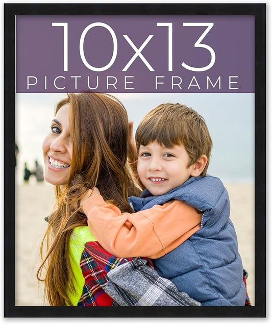 10x13 Frame Black Real Wood Picture Frame Width 0.75 Inches | Interior Frame Depth 0.5 Inches | Black Mid Century Photo Frame Complete with UV Acrylic, Foam Board Backing & Hanging Hardware