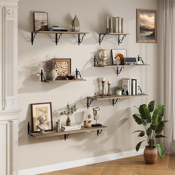 RICHFOCUS 12 Inch Deep Floating Shelves for Wall, 39" W x 12" D Wood Wall Shelves Set of 2, Wide Floating Shelves for Living Room, Bedroom, Kitchen, Bathroom and Decor Storage, Grey