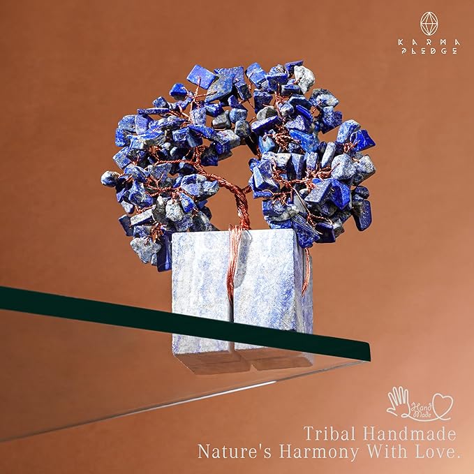 Crystal Tree for Birthday Gifts for Women, Handmade Raw Crystal Base Lapis Lazuli Chakra Healing Crystal Tree of Life for Positive Energy, Money, Good Luck, Christmas Décor, Home and Office Decor