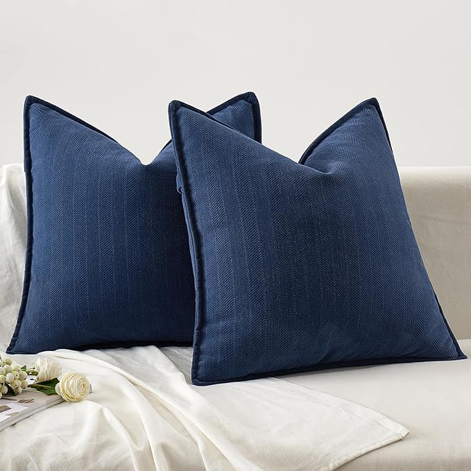 MIULEE Pack of 2 Navy Blue Decorative Pillow Covers 26x26 Inch Soft Chenille Luxurious Couch Throw Pillows Farmhouse Cushion Covers Euro Shams with Elegant Design for Sofa Bed Living Room Home Decor