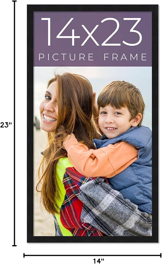 14x23 Frame Black Real Wood Picture Frame Width 0.75 Inches | Interior Frame Depth 0.5 Inches | Noir Classique Mid Century Photo Frame Complete with UV Acrylic, Foam Board Backing & Hanging Hardware