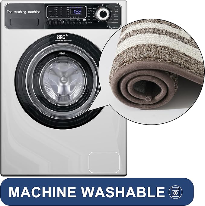 COSY HOMEER Kitchen Rugs Non-Slip 20x30/20x48 Inch Thick Polypropylene Standing Mat for Home Machine Washable, Brown Frame