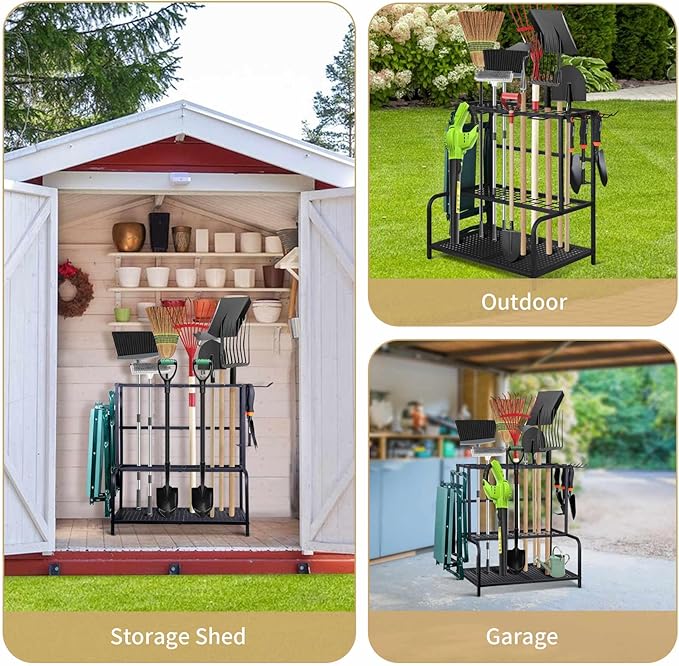Garden Tool Organizer, Large Yard Tool Tower Rack for Garage Organization and Storage, Gardening Tool Stand for Shed or Outdoor, Metal Garden Tool Holder Up to 78 Tools, Shovel, Rake, Black