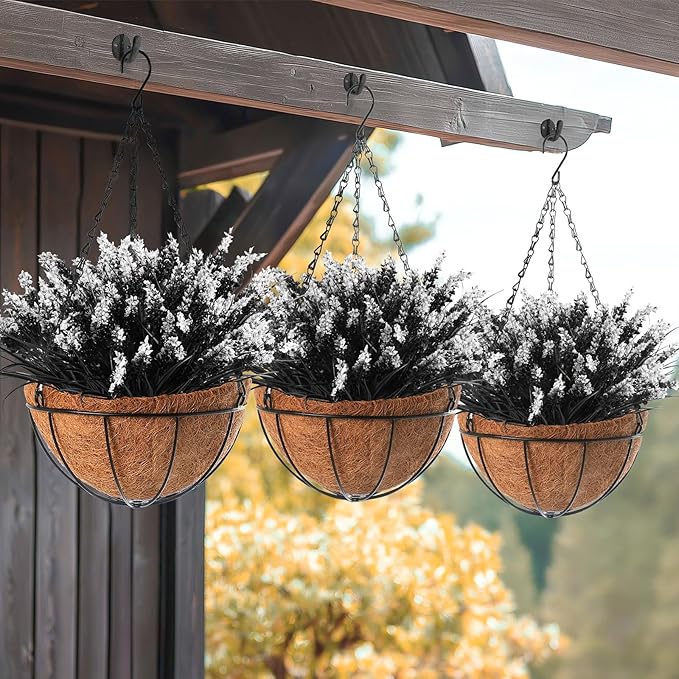 N&T NIETING 6 Bundles Black Artificial Flowers, Fake Monkey Grass with Flowers, UV Resistant Fake Plants Halloween Black Flowers Decor for Party Front Porch Home Garden Patio