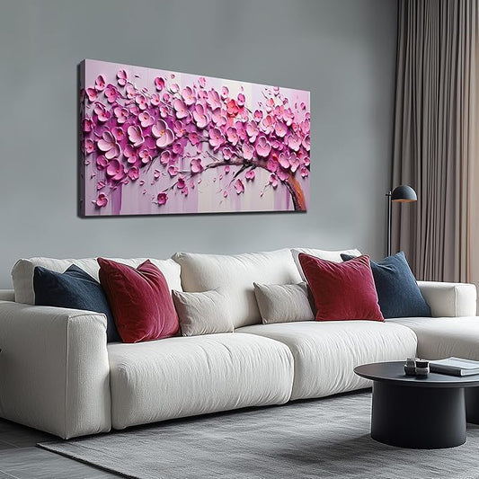 Zoyotago Pink Tree of Life Wall Art for Living Room Flower Picture for Bedroom Office Girls' Room Decor Modern Artwork Canvas Prints 24"x48"