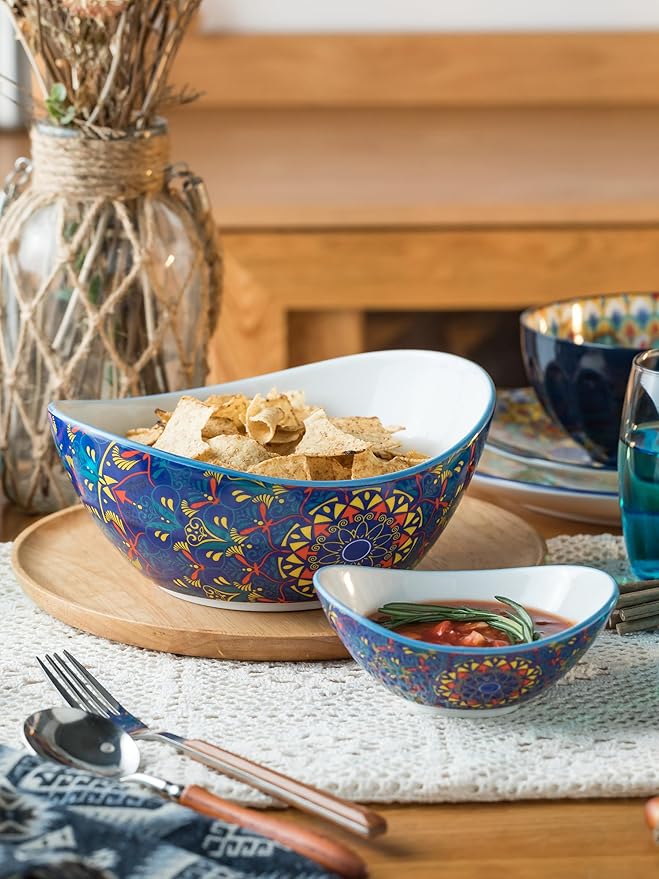 YHOSSEUN Chip and Dip Serving Set, Ceramic Chip Dip Bowls for Parties, 2 Tier Serving Stand Appetizer Serving Dishes for Entertaining Food Display Set