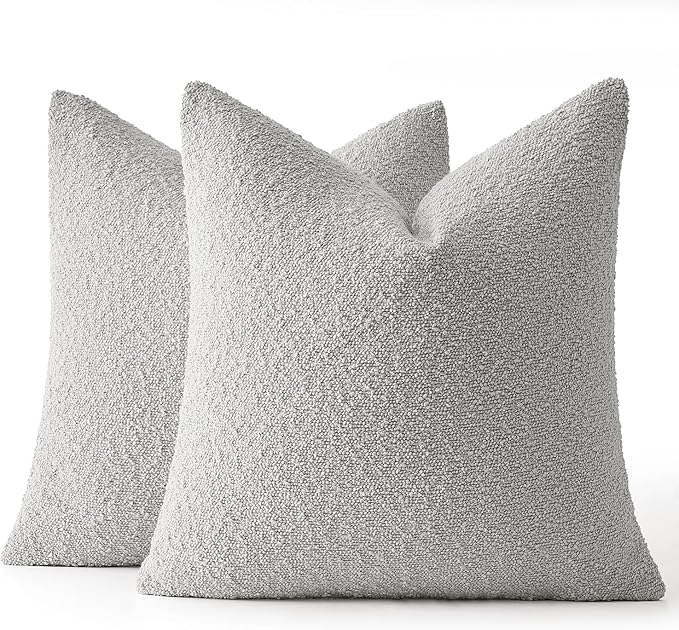 MIULEE 20x20 Inch Decorative Pillow Covers for Couch Bed Set of 2 Textured Boucle Neutral Throw Pillows Light Grey Accent Solid Cushion Pillowcase Cozy Soft Sofa Livingroom Home Decor