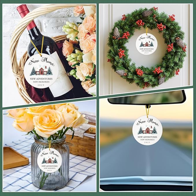 D4DREAM New House Ornament 2025-3'' Ceramic New Home House Warming Gift Christmas Ornament for Women Couple Homeowner Gift Ideas Christmas Tree Hanging Decorations for Home Car
