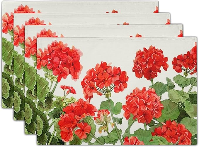 Geranium Placemats 12×18 Inches Set of 4 Spring Summer Floral Seasonal Indoor Kitchen Dining Table Place Mats for Home Party Decoration