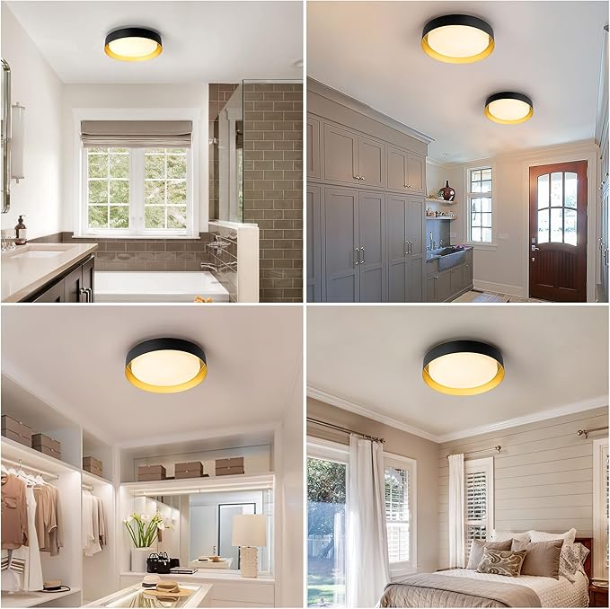 12 Inch LED Flush Mount Ceiling Light, 18W Flush Mount Light Fixture in Balck and Gold Finish, Dimmable Ceiling Light for Bedroom, Hallway, Entryway, Bathroom, Kitchen 3000K Warm White