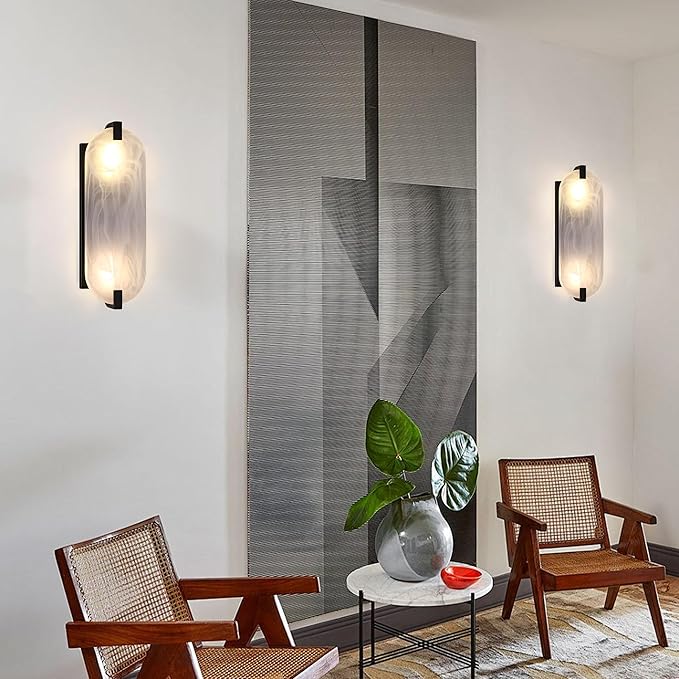 2 Pack 2 Light Oval Frosted Glass Bathroom Wall Sconce Modern Concise Style Wall Light Fixture,Black Finish for Bedroom Hallway Bedside