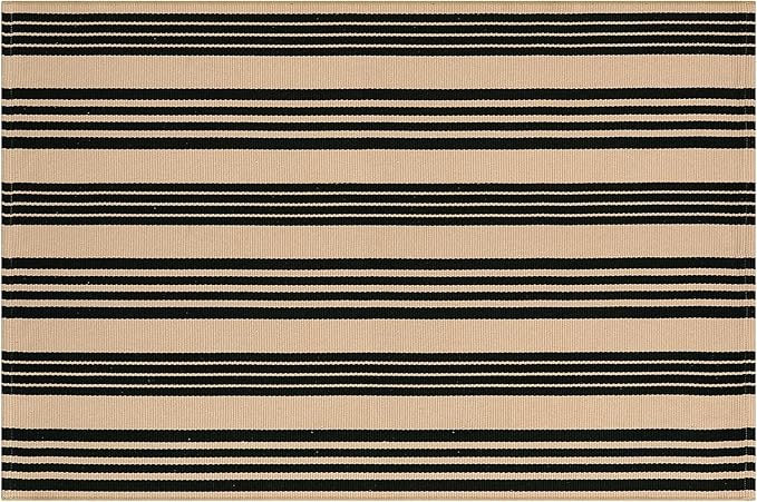 OJIA Outdoor Area Rugs 4'x6', Black and Tan Outdoor Rug Machine Washable Patio Rugs Cotton Hand Woven Entryway Rug Indoor Rugs for Bedroom/Porch/Deck/Backyard/Camping/Living Room