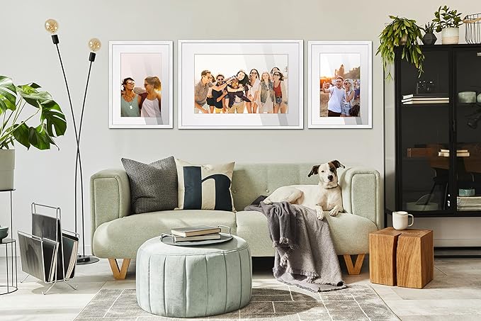 10x15 White Wood Frame with White Mat | 12x17 Frame Matted to 10x15 | Display Your Artwork Under UV Acrylic Shatter Guard Front, with Foam Board Backing and Wall Hanging Hardware - Solid Wood Frame