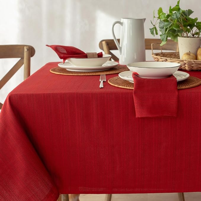 Benson Mills Cameron Textured Fabric Table Cloth, for Everyday, Parties, Holiday, Winter, and Christmas Tablecloth (60" x 84" Rectangular, Millennium Red)