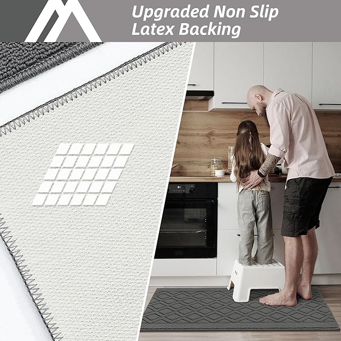COSY HOMEER-Kitchen-Rugs-and-Mats 20"x48" Non Slip Kitchen Mats for Floor Absorbent Washable Kitchen Runner Standing Floor Mat for Sink Mat,Entry,Laundry,Polypropylene,Grey