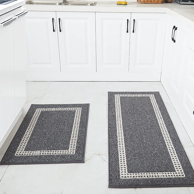 COSY HOMEER Kitchen Rugs Non-Slip 20x30/20x48 Inch Thick Polypropylene Standing Mat for Home Machine Washable, Black