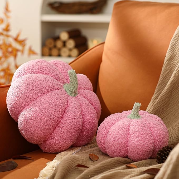 YRXRUS Pumpkin Pillows, Halloween Pumpkin Throw Pillows, Pink Shaped Pillow for Fall Room Decor Gifts, Teddy Fleece Cute 6x12 Inches Halloween Pillow, Accent Fall Pillows