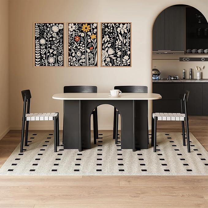 HOURIA Large Moody Boho Floral Framed Canvas Wall Art Set,Mid Century Black Flower Leaf Wall Decor,Retro Dark Wildflower Artwork,Minimalist Botanical Art Print for Living Room,Bedroom,Office-16"x24"x3