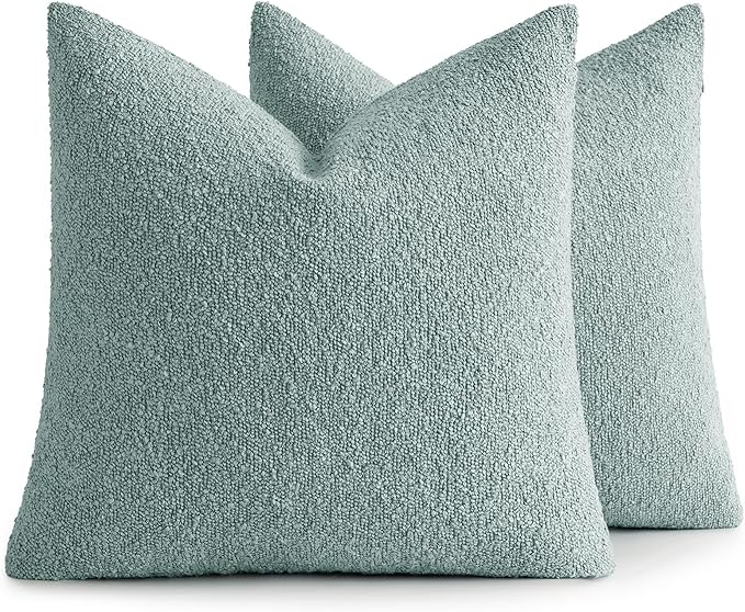 MIULEE 20x20 Inch Decorative Pillow Covers for Couch Bed Set of 2 Textured Boucle Neutral Throw Pillows Aqua Blue Accent Solid Cushion Pillowcase Cozy Soft Sofa Livingroom Home Decor