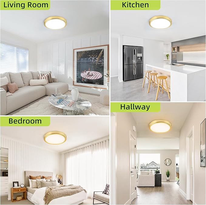 hykolity 2 Pack 9 Inch Selectable CCT LED Round Flat Panel Light, 18W 1800LM 3000K/4000K/5000K, Edge-Lit Flush Mount Ceiling Light Fixture for Kitchen, Bedroom, Laundry and Closet Room,Gold