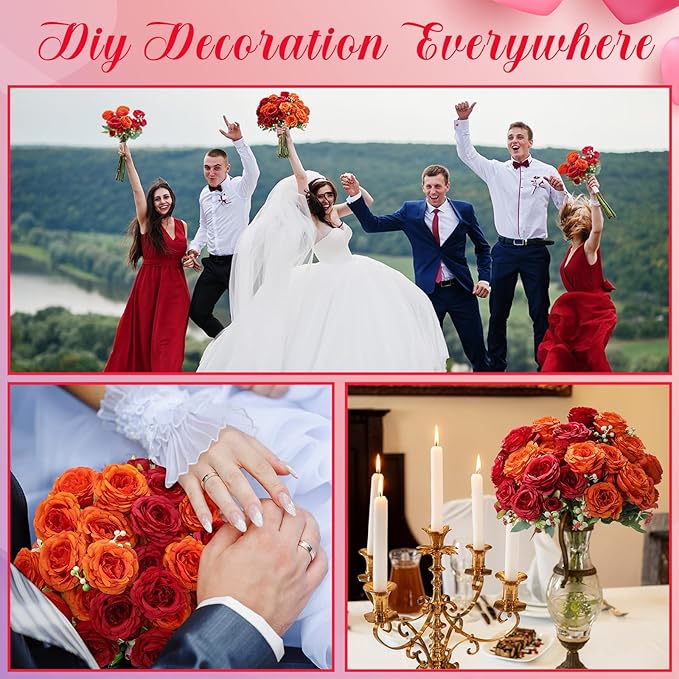 Geosar 16 Bundles Artificial Peonies Flowers Fake Silk Peony Bouquet Faux Peonies Flowers Bulk for Decoration Vase Florals Arrangements Wedding Party Table (Orange,Dark Red)