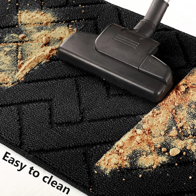 hicorfe Kitchen Rugs and Mats Sets,2 Pieces Super Absorbent Polypropylene Non-Slip Rug,Soft Comfort Floor Mat,Washable for Kitchen,Hallway,Office,Sink,Laundry(24" x 35"+24" x 71",Black)