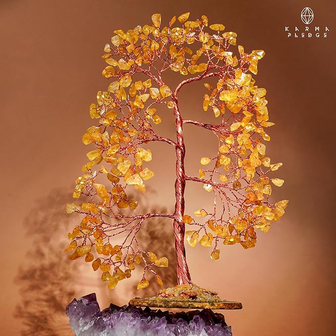 Citrine Crystal Tree of Life, Healing Crystals and Stones Tree for Home and Office Desk Decoration, Positive Energy, Money, Good Luck, Handmade Feng Shui Spiritual Gifts for Women