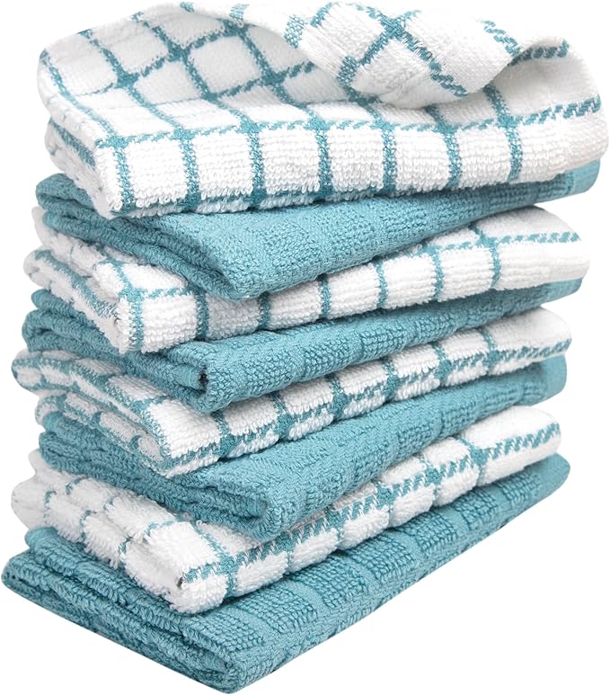 Bumble Dish Cloths (8 Pack) - 100% Cotton Dish Rags & Kitchen Washcloths for Washing Dishes | 12" x 12" | 405 GSM | Aqua