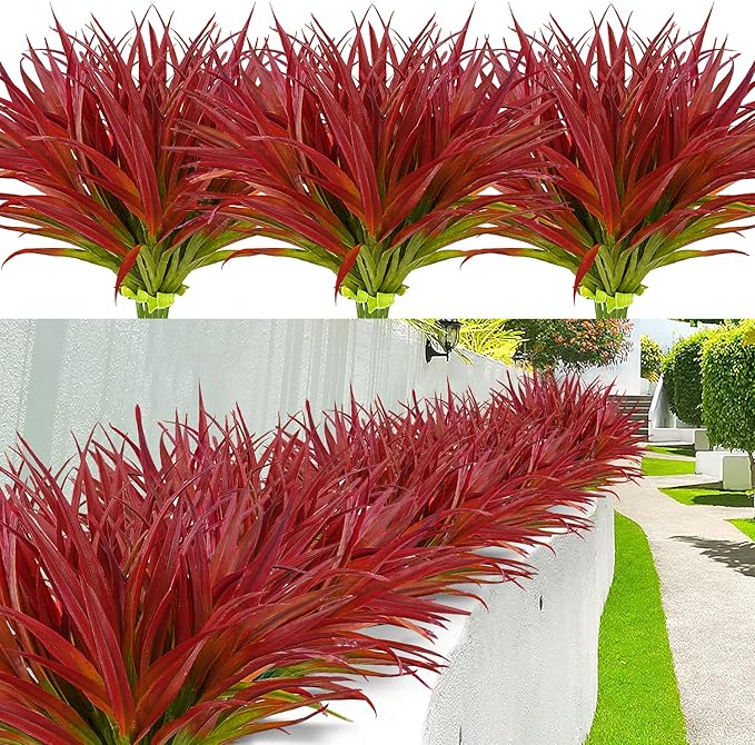 12 Pcs Artificial Outdoor Plants UV Resistant Tall Fake Grass Plants Bushes Faux Tropical Flowers Décor Fall Winter Summer Planters Patio Front Door Porch Plastic Greenery & Shrubs Decoration