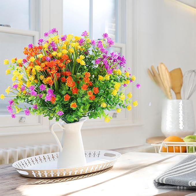 Sggvecsy Artificial Flowers for Outdoors 12 Bundles UV Resistant Boxwood Shrubs Artificial Eucalyptus Fake Plants Faux Plastic Greenery for Farmhouse Garden Home Indoor Outdoor Decoration(Mixed)