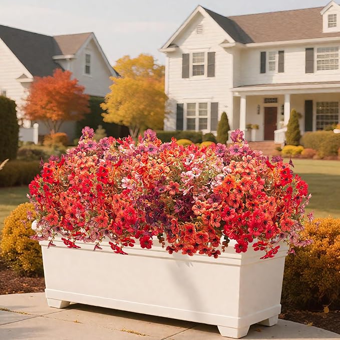 16 Bundles Artificial Fall Flowers, UV Resistant Faux Plants for Outdoor Decor - Fake Greenery for Porch, Patio, Garden, Thanksgiving Christmas Home Decoration (Mixed Colors)