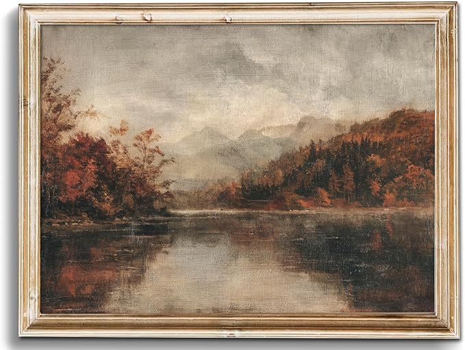 Uniro Vintage Wall Art Prints for Living Room, Farmhouse Lake Landscape Wall Decor, Rustic Country Fall Wall Decor Canvas Prints Vintage Autumn Oil Painting Vintage Art Pictures for Bedroom Bathroom Decor(8" x 10"-UNFRAMED)