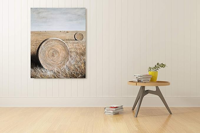 Yihui Arts Rustic Canvas Wall Art Hand Painted Hay Bales Pictures Modern Abstract Vintage Oil Paintings Vertical Artwork for Living Room Bedroom Bathroom Decor