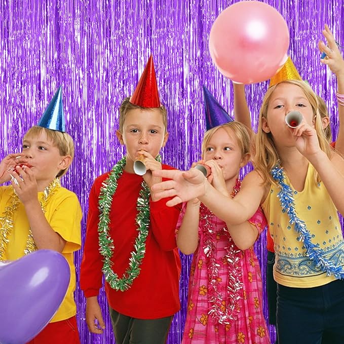 10 Pack Foil Curtain Backdrop Purple Metallic Tinsel Foil Fringe Curtains Photo Booth Props for Birthday Wedding Engagement Baby Shower Bachelorette Christmas Holiday Celebration Party