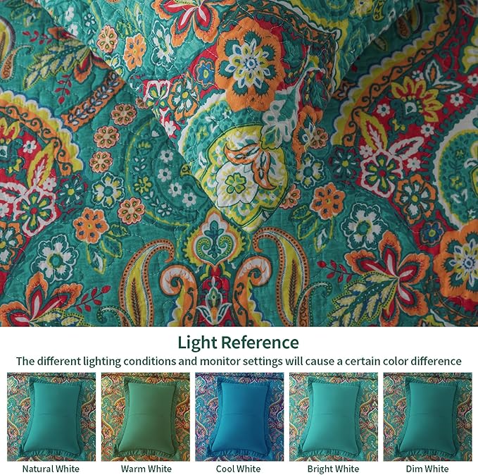 VAPUTAR Cotton King Quilt Bedding Set - 3Pieces Quilt King Size with Floral Pattern, Soft Lightweight Quilted King Size Bedspread (98*106 inch), Reversible Bedspread Coverlet Suitable for All Season