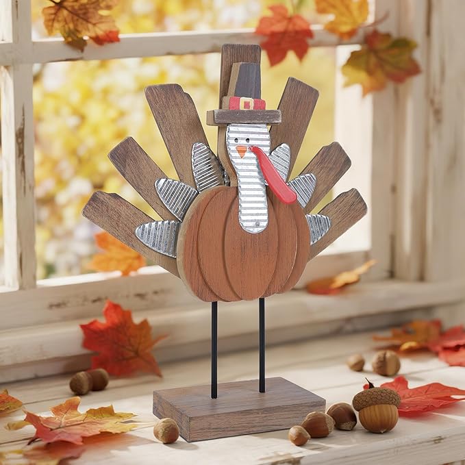 Zcaukya Thanksgiving Turkey Decoration, Wooden Indoor Standing Tabletop Turkey Decor for Home Office Bedroom Kitchen Thanksgiving Harvest Day Decorations