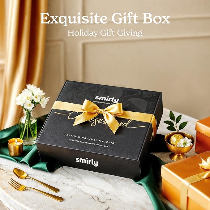 SMIRLY Charcuterie Boards Set, Large Cheese Board Set, Natural Walnut Wood Charcuterie Tray with Accessories - Housewarming Gifts New Home, Wedding & Bridal Shower Gifts for Women, Couples