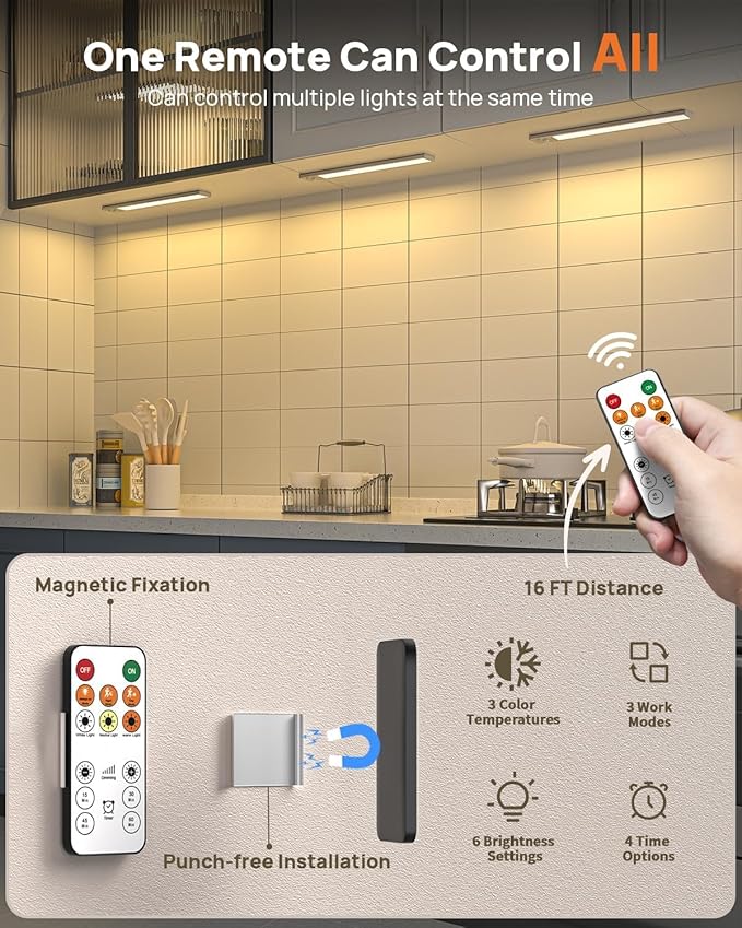 Under Cabinet Lights,80 LED Motion Sensor Light Indoor,4000mAh USB Rechargeable Closet Lights with Remote Control,3 Color Temps Wireless Under Counter Lights for Bedroom,Kitchen,Stairs,5 Pack