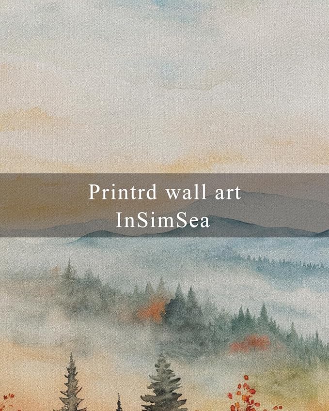 InSimSea Square Framed Canvas Wall Art, Classical Scenery Prints Landscape Pine Forest In The Morning Mist, Autumn Fall Home Wall Decor for Living Room, Bedroom, Bathroom, Office 16"x16"